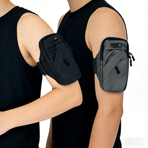 Pochette de bras réglable en PU pour le sport, le cyclisme et la course à pied, avec poches zippées, pour téléphone portable - Product Image 1