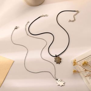 Collier de couple en acier inoxydable, motif puzzle, 2 pièces/ensemble, bijoux pour amoureux, collier de couple gravé en acier inoxydable - Product Image 3