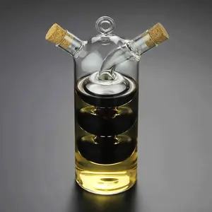 オリーブオイルと酢のディスペンサークルートボトル2in1透明ガラスオイルボトルデュアルガラスオイルディスペンサーボトル