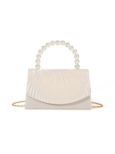 Bell Luxury High Quality Square Satin Evening <b>Clutch</b> Bag Pearl Pleated Design for Women's Elegant <b>Wedding</b> Fashion Handbag - Product Image 3