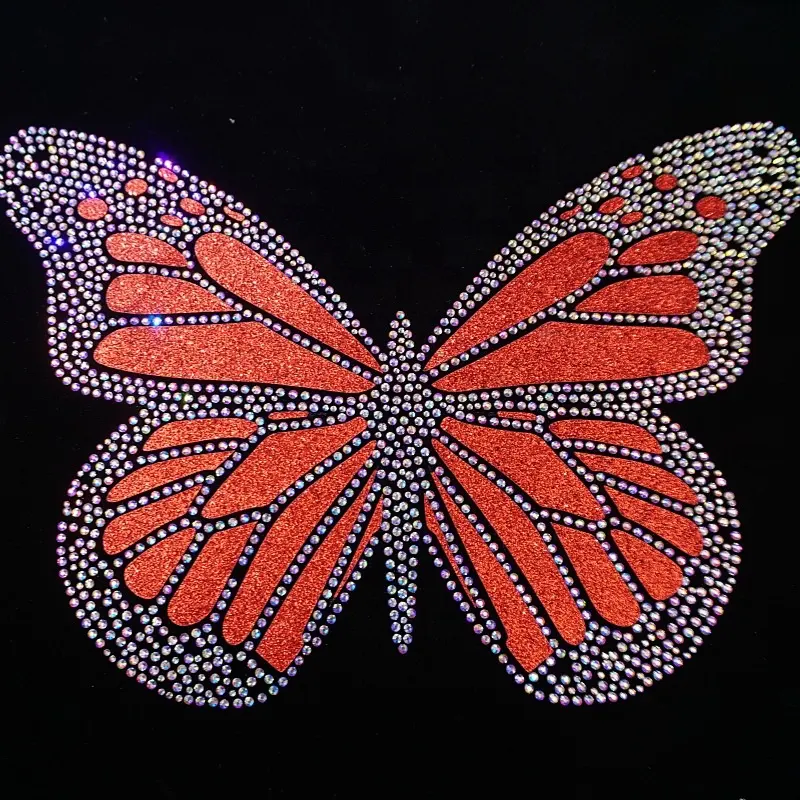 Free Sample Butterfly Ab Crystal Rhinestone Fabric DTF heat transfer printing logo Glitter Vinyl for Men Women T-shirt