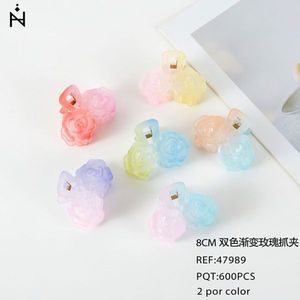 Fermaglio per capelli a forma di rosa bicolore sfumato da 8 cm per donne e ragazze, accessorio di moda - Product Image 3