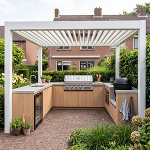 <span class=keywords><strong>Cucina</strong></span> Esterna a L in Acciaio Inox Giallo <span class=keywords><strong>Senape</strong></span> OEM Hyrley con Barbecue a Gas, Kamado e Frigorifero per Giardino - Product Image 2