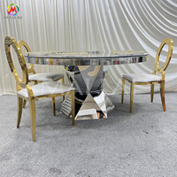 Miroir d'hôtel, table de luxe argentée, table ronde de mariage en acier inoxydable