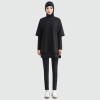 Ensemble de vêtements de sport modestes noirs personnalisés avec logo OEM pour femmes musulmanes, haut long et pantalon