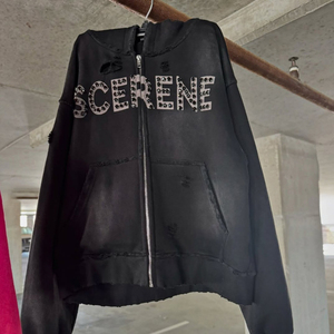 Tùy Chỉnh Người Đàn Ông Của Hoodies 100% Cotton Pháp Terry Drop Shoulder Boxy Phù Hợp Zip Đinh Tán Studded Rhinestone Nặng Dạo Phố Mùa Thu - Product Image 5