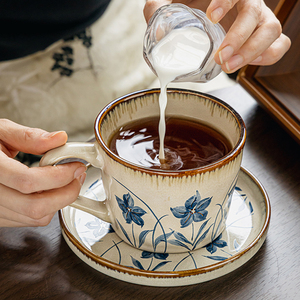 High-End Vintage Style Floral Pattern <strong>Ceramic</strong> Coffee <strong>Mug</strong> with Saucer <strong>Handmade</strong> Afternoon Tea Cup and Saucer Set - Product Image 4