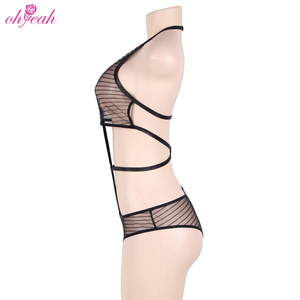 Prix de gros de haute qualité érotique transparent rayé maille <span class=keywords><strong>latex</strong></span> Teddy body lingerie sexy pour femmes adultes - Product Image 5