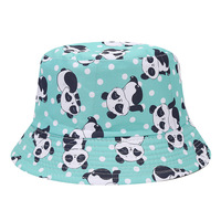 Lindo Sombrero de Pescador con Estampado de Panda de Puntos, Sombrero para el Sol con Estampado de Animal de Dibujos Animados en Azul Claro, Gorra Casual para Playa y Aire Libre para Mujeres, Hombres y Adolescentes