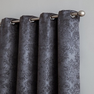 Bindi <span class=keywords><strong>gris</strong></span> charbon de bois rideaux occultants avec gaufré texturé damassé fleur motif rideaux pour salon placard - Product Image 1