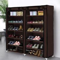 Rak Sepatu Dua Baris Anti Debu Portabel Dapat Ditumpuk Lemari Sepatu Kanvas Baja Tahan Karat Penyimpanan Sepatu Dinding Organizer Lemari Pakaian