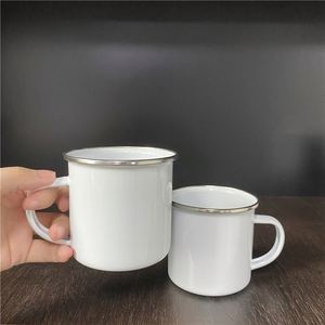 White Coated Mugs Campfire Steel <b>Metal</b> Vintage 11Oz 12Oz Enamel Camping Tin Enamelled Sublimation Mug - Product Image 3