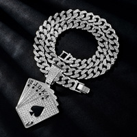 Collar con Colgante Royal Flush Iced Out para Hombre, Cadena Cubana de Aleación de Zinc, Color Dorado, Joyería Hip Hop, Collar Masculino de Moda