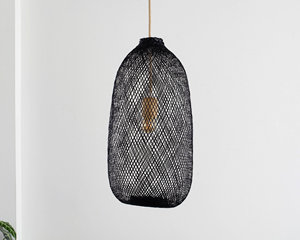 <b>Black</b> Bamboo Pendant <b>Light</b> Woven Fish Trap Basket Hanging Lamp <b>Shade</b> Shapeable Asian Lighting OEM Supplier Vietnam - Product Image 1