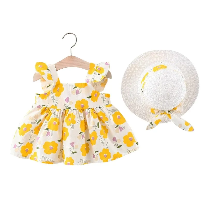 Neugeborene süße Ärmel Blumen druck Sommerkleid Outdoor-Reise kleidung für Neugeborene A-Linie Rock Kleider für Baby Girl