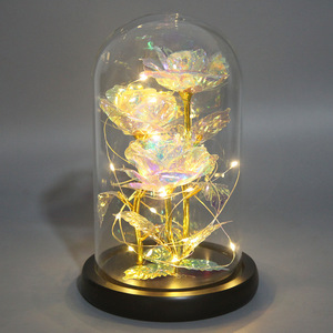 TC all'ingrosso nuovo Design 24K fiori foglia d'oro bellezza <span class=keywords><strong>e</strong></span> la bestia Rose artificiali Rose con luci a Led In vetro cupola regali - Product Image 6