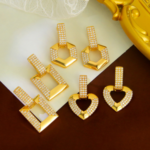 Luxury Brazilian Zirconia <b>Dangle</b> <b>Earrings</b> 21k <b>Gold</b> Plated Fashion Geometric Drop <b>Earring</b> for Women Daily Party - Product Image 4
