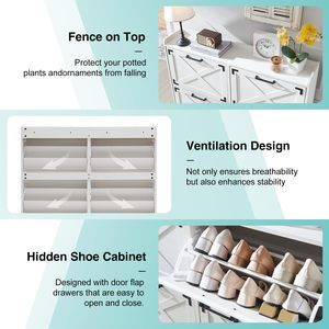 Meuble à chaussures moderne de luxe en bois blanc, fin et élégant, avec 4 tiroirs basculants et porte coulissante - Product Image 3
