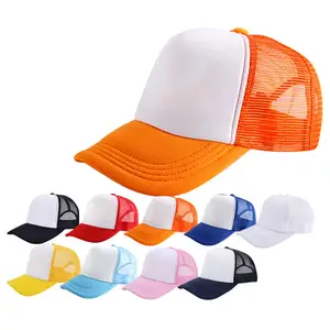 Fabricant d'usine 5 panneaux chapeaux en maille de mousse vierge en polyester pour hommes chapeau de casquette de camionneur personnalisé respirant imprimé par sublimation