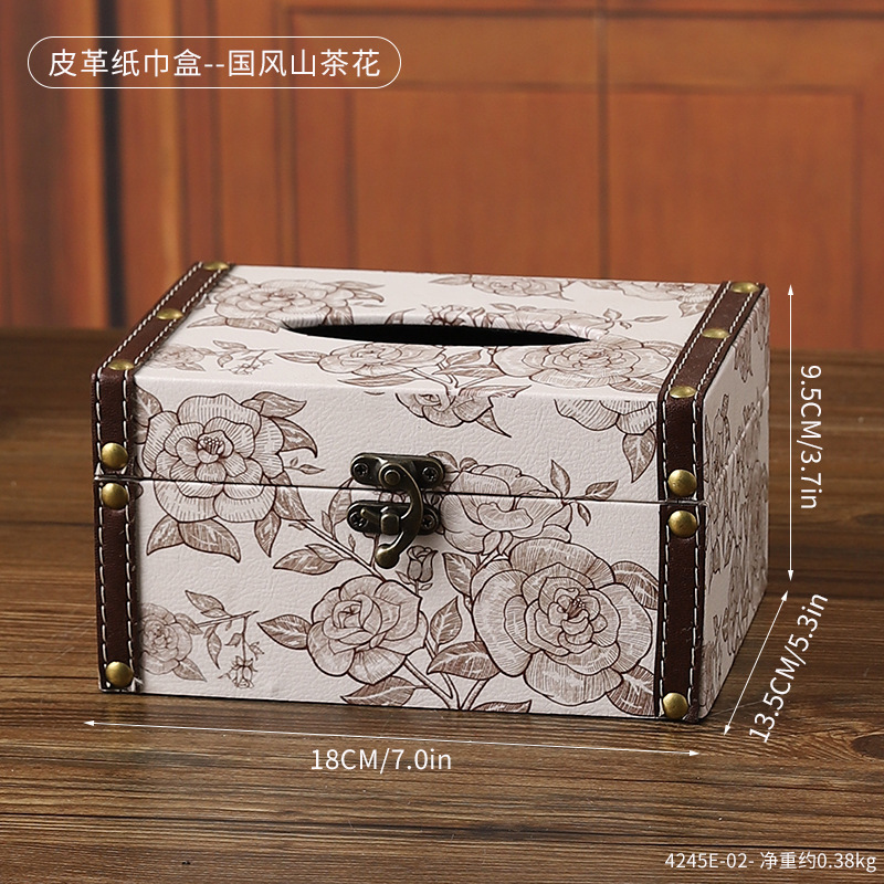 กล่องทิชชู่หนัง 4245E-02 - ดอกคามิลเลียสไตล์จีน