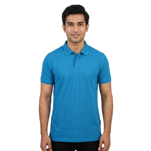 Polo de Manga Corta Azul para Hombre, Color Sólido, Tejido Piqué, Estilo Casual, Corte Regular - Product Image 1