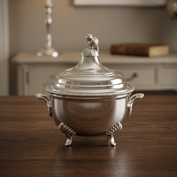 Ensemble de 3 bols à soupe en laiton avec couvercles - Bols de service décoratifs vintage avec poignées - Bol à couvercle vintage plaqué argent