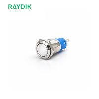 Interrupteur à bouton-poussoir momentané en métal étanche IP54 1NO 12V à tête plate de 12 mm pour montage sur panneau industriel