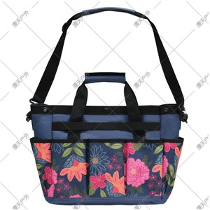 Sac à outils de jardin floral portable, porte-outils multifonction avec fermeture à pression, design suspendu, motif de fleurs bleues - Product Image 1