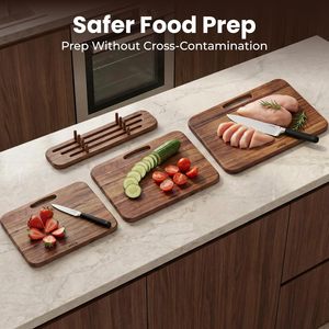 Simple walnut wood three-piece cutting board <b>set</b>, household steak cutting board, kitchen cutting board, rectangular household - Product Image 2