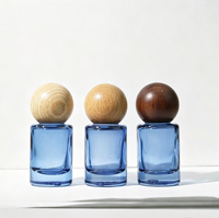 Flacon à bille en verre dépoli de 10 ml avec bouchon en noyer, vide, rond, pour cosmétiques et huiles essentielles