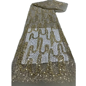 Tissu KC en dentelle géométrique à <span class=keywords><strong>sequins</strong></span> brillants, tulle respirant pour robe de mariée africaine, plusieurs couleurs en stock - Product Image 1
