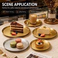 Plateau de service rond en acier inoxydable, plat de présentation peu profond en métal pour restaurant, hôtel, café, boulangerie, desserts, vaisselle multi-tailles