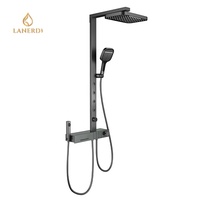 Ensemble de douche cascade nordique contemporain en acier inoxydable avec contrôle thermostatique en céramique, jets de massage corporel, barre coulissante et douche carrée