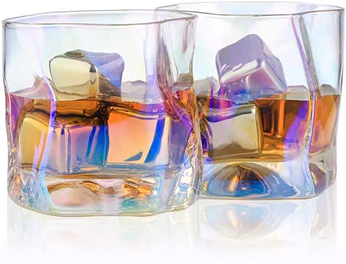 Whiskey Glasses 10 oz Colorful Cocktail Glasses Hand-blown Lead-free Bar Lowball Crystal Glass