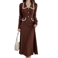 Robe en tricot élégante pour femmes, à manches longues, taille haute, unie, pour l'automne et l'hiver