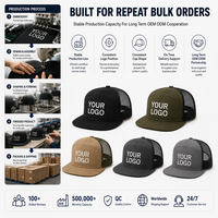 Gorra Trucker de 7 Paneles con Logotipo Personalizado OEM al por Mayor, Visera Plana, Malla Trasera, Parche de Cuero 3D, Cierre a Presión, Transpirable/Impermeable, Ajustable
