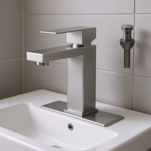Grifo de Lavabo Monomando de un Solo Orificio, Diseño Moderno en Níquel Cepillado, Válvula de Cerámica, Construcción en Latón - Product Image 2