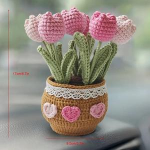 Hand-woven wool bouquet material package tulip potted crochet gift for teacher's homemade graduation season gift - Product Image 4