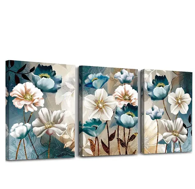 3 Pcs Blauw En Wit Kleur Bloemen Foto Canvas Schilderij Bloem Muur Kunst Voor Wanddecoratie