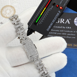 Statement Urban Streetwear Hip Hop GRA Bezel <b>Set</b> Moissanite Cross Charm Cuban Bracelets S925 Silver 18K Gold Plated Iced Fold - Product Image 6