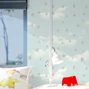Papier peint trois étoiles 3D, bleu ciel et blanc, nuages chauds, simples, dessins animés, pour chambre d'enfants