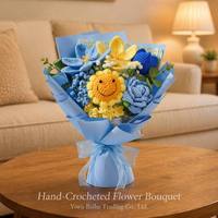 BH Cross-border Best-selling Wool Yarn Hand-Crocheted Sunflower Rose Tulip Artificial Flowers Bouquet Gift Mothers Day Wedding