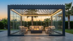 Pergola bioclimatique moderne en alliage d'aluminium pour extérieur, imperméable, avec rideau roulant automatique, pour patio, cour arrière, gazebo - Product Image 6