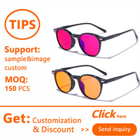 Gafas Sunray Redondas Cuadradas TR con Montura Completa, Lentes Tintadas en Rojo, Recorte en Forma de V, Borde Interior Rojo, Remaches de Doble Punto, OEM, con Bloqueo de Luz Azul