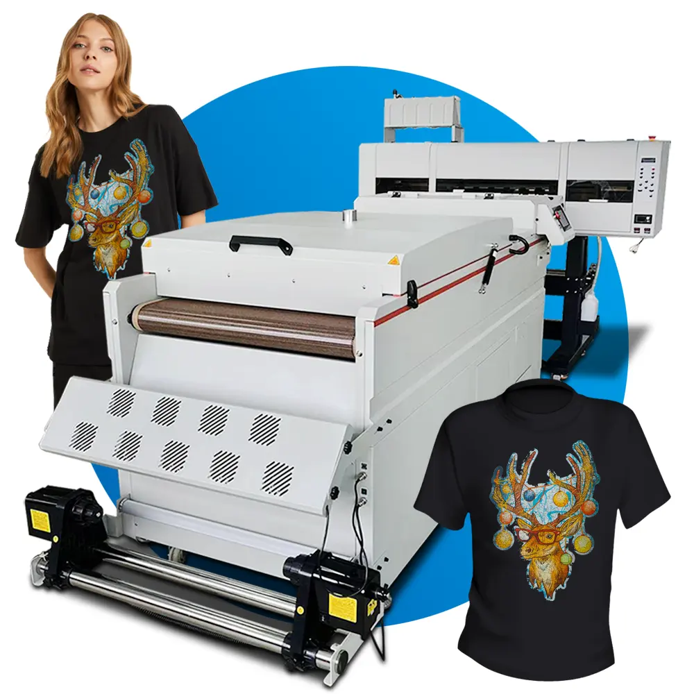 Large Format 60cm i3200 Double Side Pet Film Dtg Printer t-Shirt Printing Machine auto oven with belt New Technology 24 inch