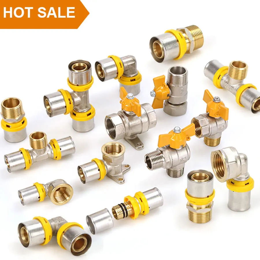 IFAN Großhandel Propangas Press Fitting Pex Al Pex Press Raccord Mehr schicht ige Gasleitungen PEX Fitting Yellow Brass Gas Fittings