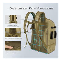 Sac à dos de pêche imperméable personnalisé de 40 L avec fermeture à glissière, panneau solaire et stockage portable USB pour une utilisation en extérieur