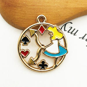 Handmade DIY <strong>Alice</strong> <strong>Wonderland</strong> <strong>Charms</strong> Poker Playing Card Clock Bunny Rabbit Pendants Round Enamel Earrings Accessories - Product Image 1