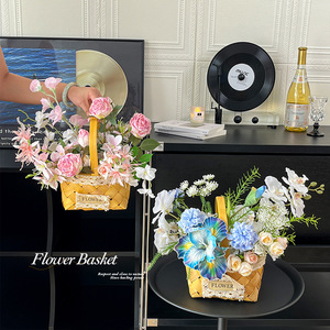 Panier de fleurs en soie tissé à la main, arrangements floraux artificiels, <span class=keywords><strong>d</strong></span>écoration de salon, table à manger, vases à fleurs - Product Image 1