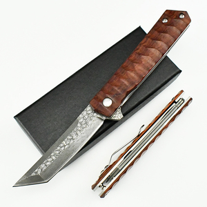 Xách tay đi bộ đường dài du lịch có thể gập lại dao handmade Damascus Túi dao gỗ xử lý sắc nét Công cụ Cắt Damascus thép bán buôn - Product Image 5